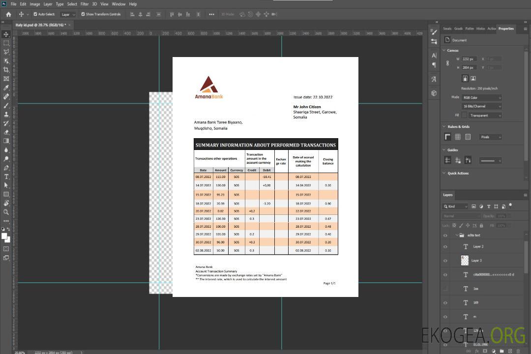 Relevé bancaire Somalie Amana template Relevé bancaire Somalie Amana template